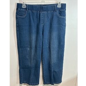 Denim Capris Women XL Blue Pull On Elastic Waist Cropped Jeans Comfort Pockets